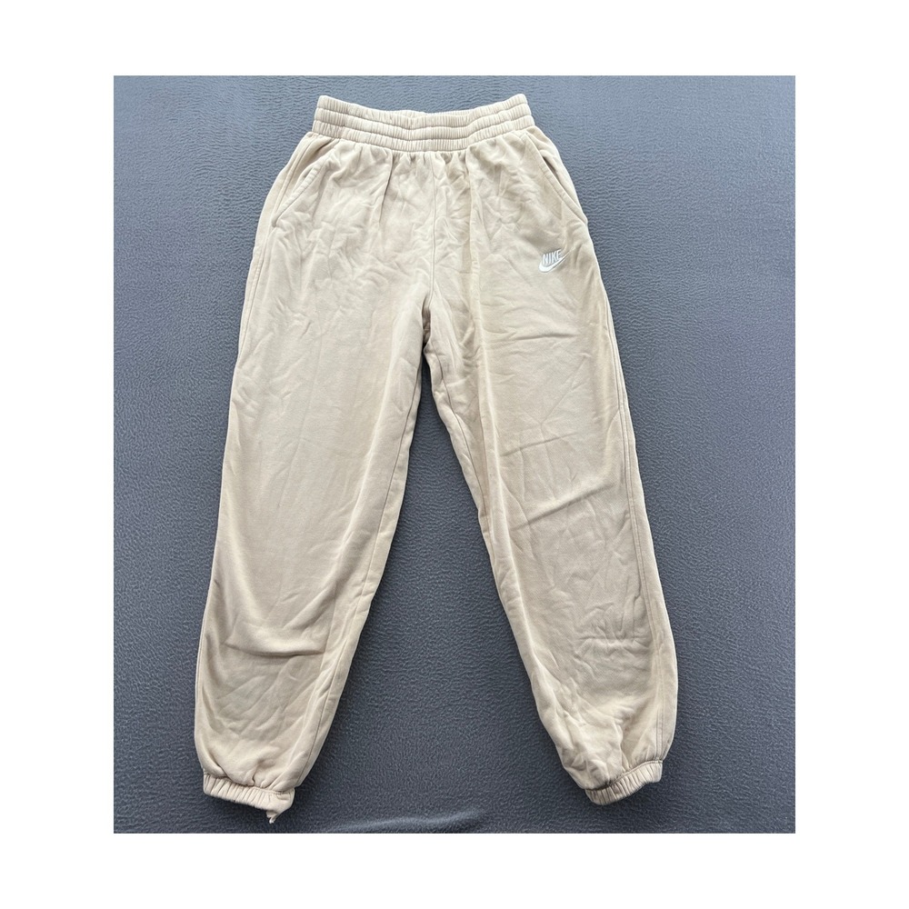 Nike Sportswear Essential Sweatpants Womens S High Rise Fleece Beige Tan Joggers